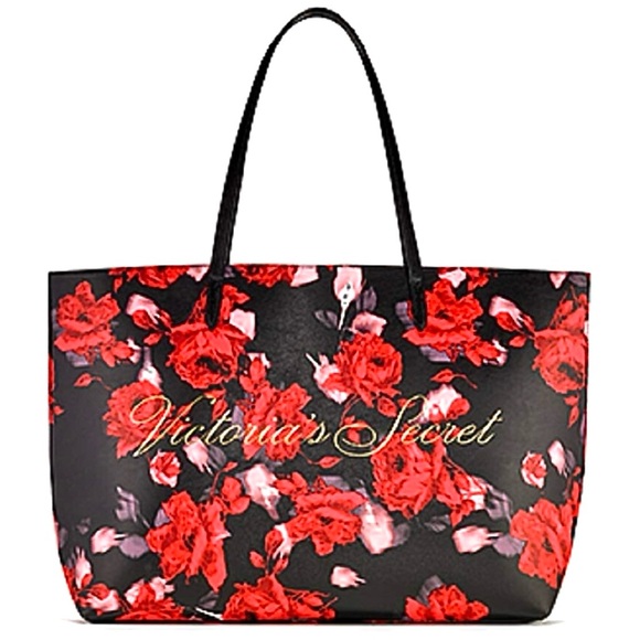 Victoria's Secret Black and Red Floral Large Limited Edition Tote Bag NWT - Picture 2 of 9